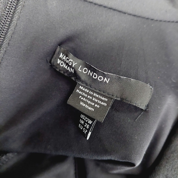 MAGGY LONDON Black Asymmetrical Neck Stretch Crepe Midi Sheath Dress P1945 - Picture 8 of 10